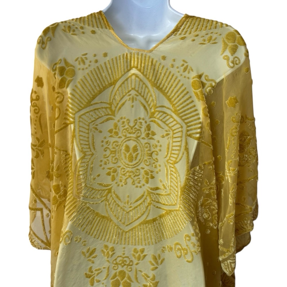 Francesca's Floral Kimono Cover Up Velour Detail Boho Ethereal Whimsy Fairy OS - Picture 6 of 9